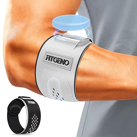 Fit Geno Elbow Brace for Tennis & Golfer's Elbow: Adjustable Elbow Strap for Tendonitis Pain Relief with Compression Pad - Support for Sports Men and Women - Forearm 10''-15.5'', 1 Pack, Gray