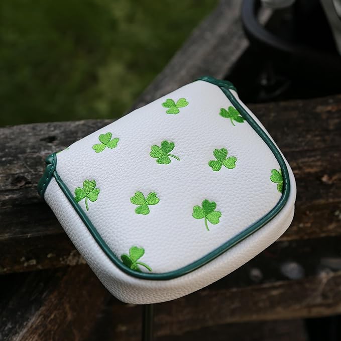 Golf Club Headcover, Premium Leather Embroidery Mallet Putter Cover Blade Head Covers, Stylish Golf Accessories, Great Golf Gifts for Men and Women Golfers