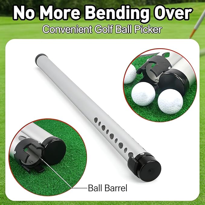 Golf Ball Retriever Tube, Aluminium Alloy, Holds 23 Balls, Picker for Outdoor Use - No More Bending Over, Easy Press Collection, Durable Practice Accessory