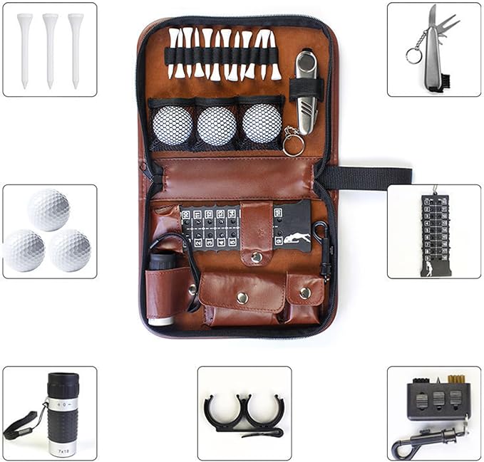 Golf Accessories Bag, PU Leather Golf Bag, Anti Scratch Sports Accessory Organization, Lightweight Golfs Tool Organizer, Golfs Gear Case Tool Pocket Holder Bags, for Friends, Women, Men