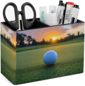 Pens Holder, Pencils Holder for Desk Organizer, Sport Golf Ball Sunset PU Leather Pencil Cups Desktop Stationery Storage Makeup Brush Holder Pens Organizer for Office Home