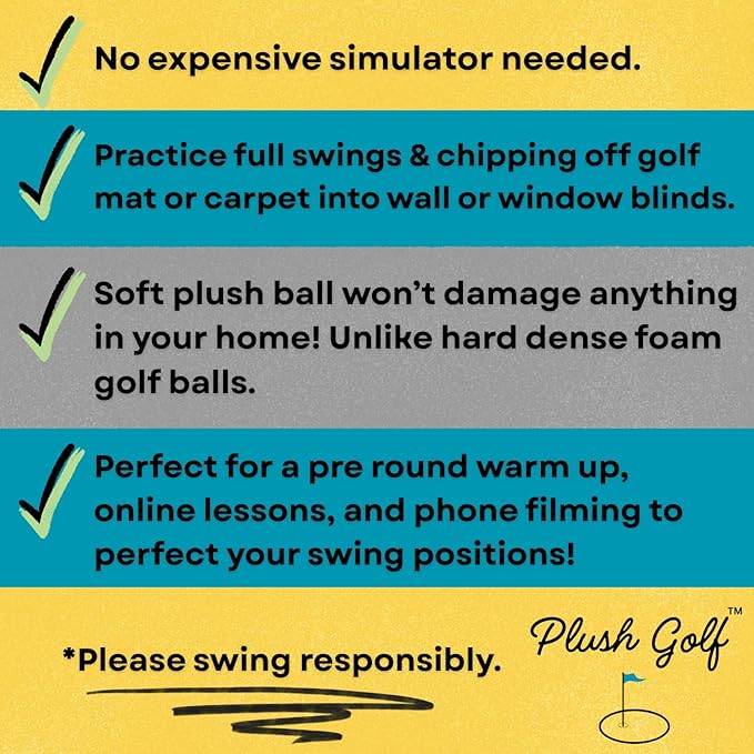 Plush Indoor Golf Balls for Indoor Practice - Golf Gifts for Swing Training Inside Softer Than Foam Golf Balls - Hit Into Anything with No Damage