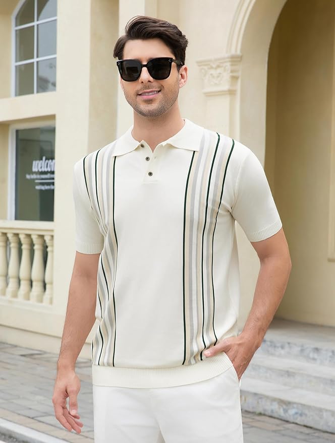 Esabel.C Golf Shirts for Men Dry Fit Performance Short Sleeve Print Moisture Wicking Collared Shirt