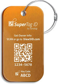 Dynotag® Sentry Series Solid Metal Web Enabled Smart Luggage Tag ID + Steel Loop, Anodized Aluminum with DynoIQ™ & Lifetime Recovery Service (Frost Gold)