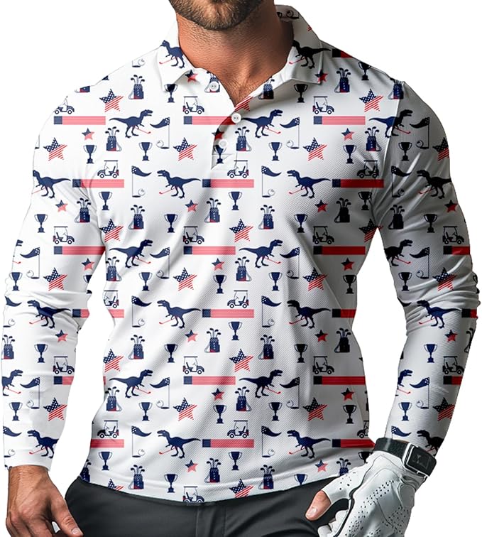 Men's Long Sleeve Golf Shirt Quick Dry 3 Button Work Fishing Outdoor Casual Collar Shirt