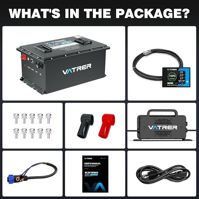 48V 105Ah Lithium Golf Cart Battery, Built-in Smart 200A BMS, with Touch Monitor & Mobile APP, 4000+ Cycles Rechargeable LiFePO4 Battery, Max 10.24kW Power Output, Perfect for Golf Carts