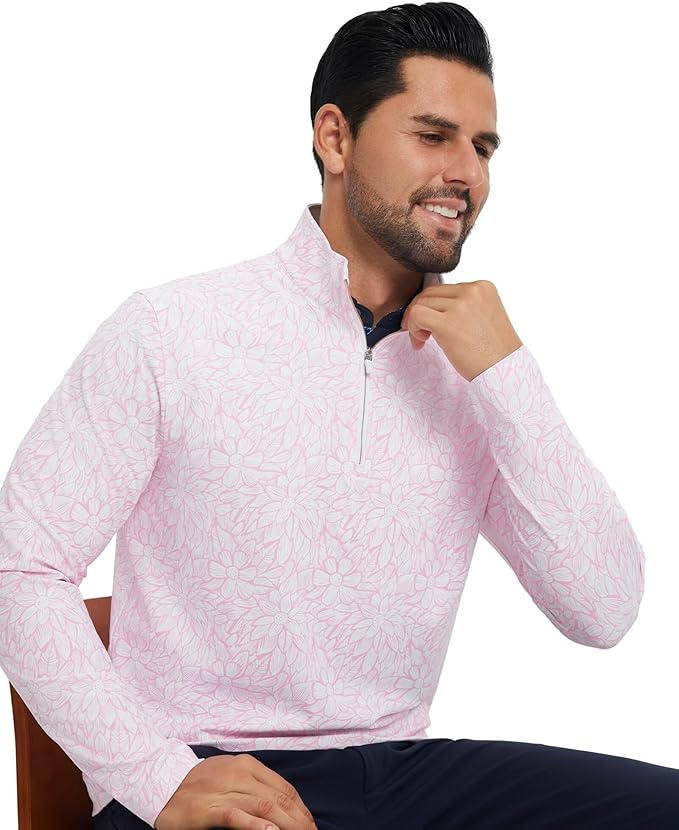 M MAELREG Quarter Zip Golf Pullover Men Dry Fit Long Sleeve Performance Wicking 1/4 Zip Full Print Pullover Mens Sweatshirt