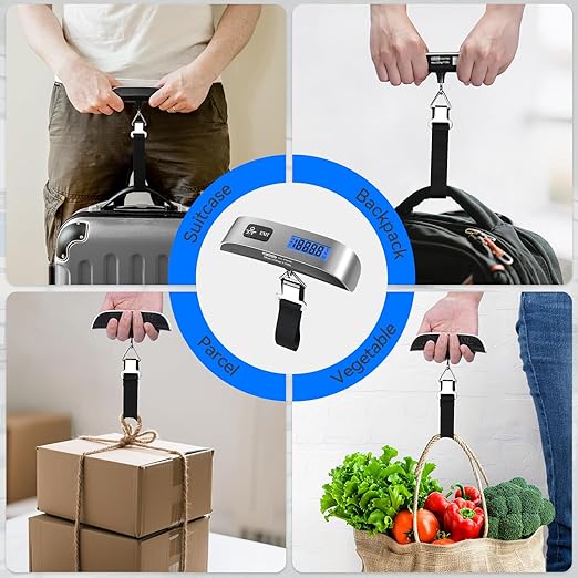 Luggage Scale 2 Pack Dr.meter Travel Scale Essentials Backlight LCD Display 110lb/50kg Luggage Weight Scale Portable Handheld Scale with Rubber Paint, Temperature Sensor, Battery Included