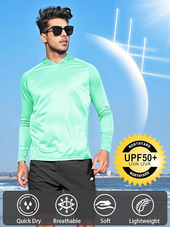 NORTHYARD Men's UPF 50+ Hoodie Shirts Long Sleeve Sun Protection Fishing Swim Beach UV SPF Rash Guard Quick Dry Lightweight