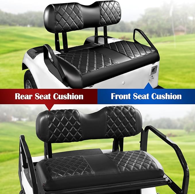 NOKINS 4PCS Golf Cart Diamond Seat Covers Kit,Front and Rear Seat Covers Fits for EZGO/Club Car/Yamaha Original Regular Seat Cushion, No Stapler