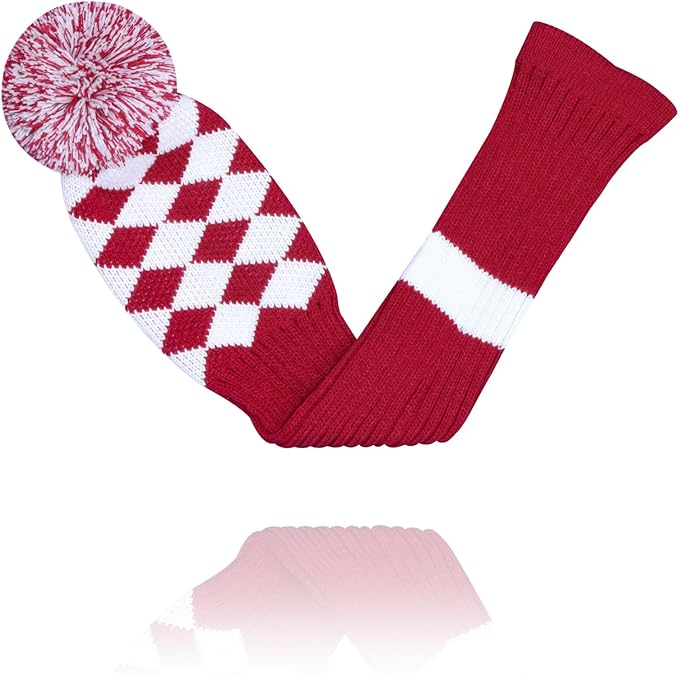 LeFeng 1Pcs Golf Club Cover, Knitted Golf Head Cover for 460cc Driver Fairway Woods and Hybrid with Cute Pom Pom and Number Tag