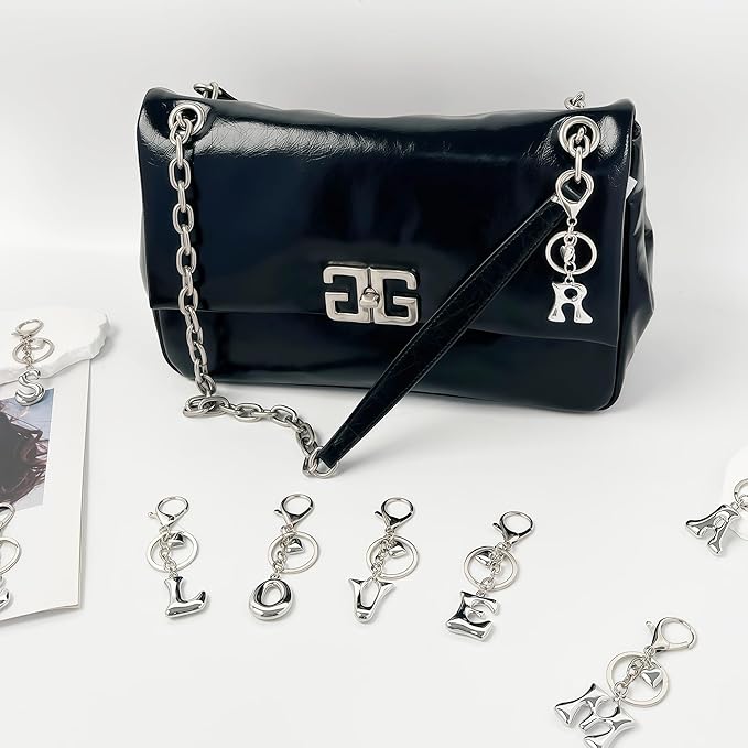 Gold Bubble Heart, Cherry, Bow & More Designs Letter Initial Keychain Bag Charms – Cute Purse Charms for Handbags