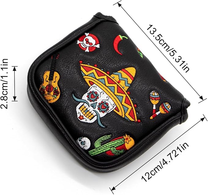 Golf Club Headcover for Drivers, Fairway Woods, Hybrids, and Mallet Blade Putter Sugar Skull Style Premium Leather Golf Headcovers Set with Interchangeable No. Tags