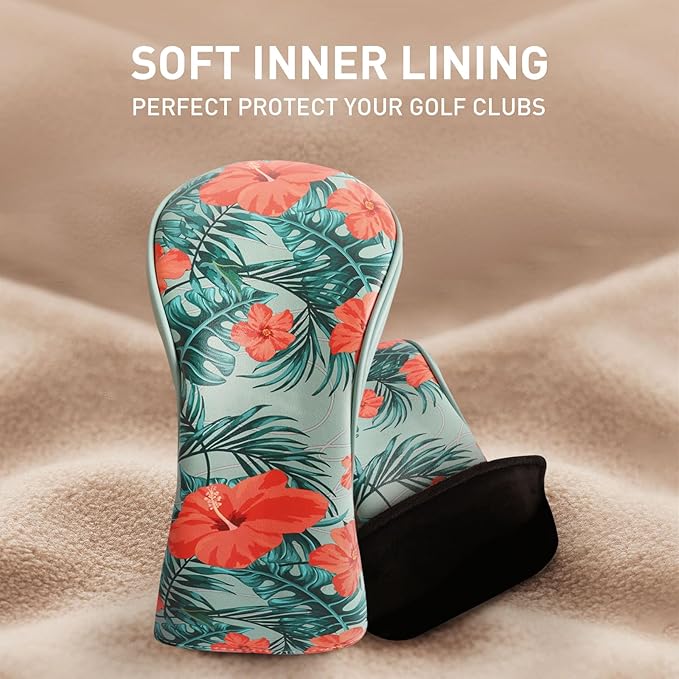 FINGER TEN Golf Club Head Covers for Woods Driver Fairway Hybrid with Interchangeable Number Tag 1 3 5 Premium Leather Headcovers for Women Men
