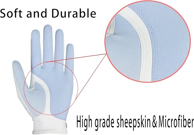 Women's Golf Glove Microfiber with Colorful Cabretta Leather Six Pack(Left is Wear On Left Hands,Right is Wear On Right Hands) Four Colors White/Sky/Orange/Red
