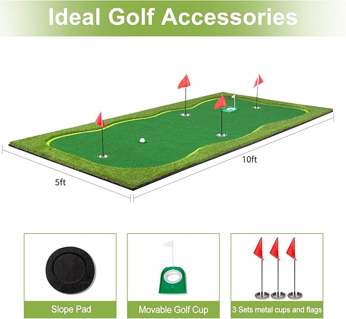 Golf Putting Green Mat, Professional Large Putting Mat with Movable Cup/Slope Pad for Indoor & Outdoor