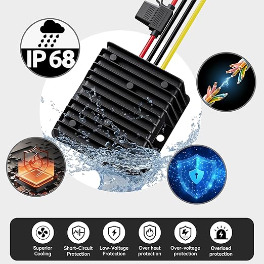 36V 48V to 12V 20A Step Down Converter-Golf Cart Voltage Reducer with Fuse|36V 48V to 12V Converter for Golf cart 20A 240W DC to DC Converter Waterproof for RV Accessories, Forklifts & Solar Systems
