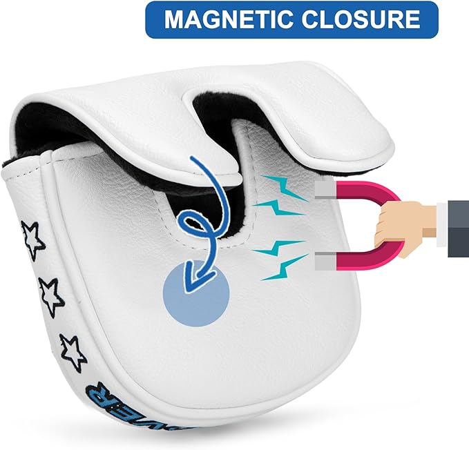 Golf Club Head Covers for Driver Cover, Fairway Wood Cover Hybrid Head Cover, USA Style Premium Leather Golf Headcovers Fits Golf DF3 Putter, Blade Putter Cover, Fits Most of Golf Club Covers
