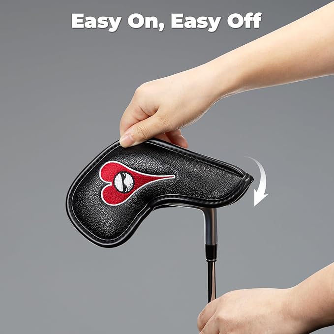 Magnetic Golf Iron Head Covers Set of 10 – Fun Poker Suits Design with Embroidered Clubs, Diamonds, Hearts & Spades | Premium PU Leather, Fits All Irons, Unique Golf Gift for Men & Women