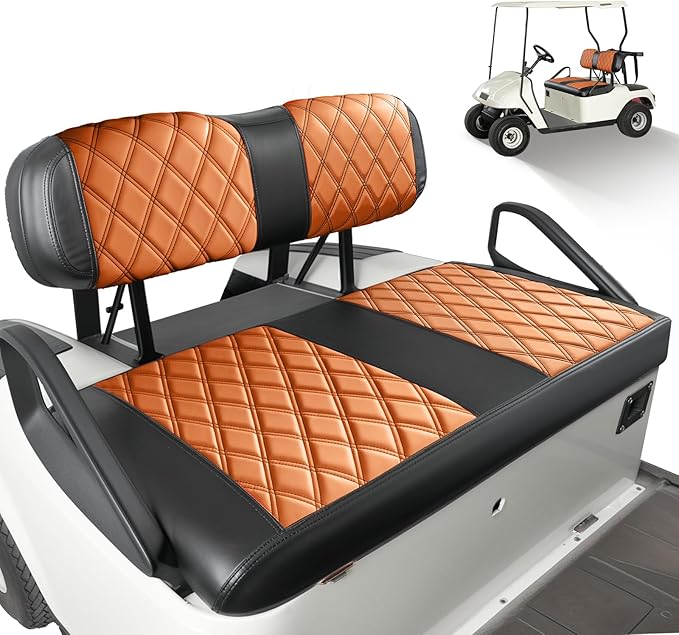 Drive-up Golf Cart Diamond Seat Covers, Brown EZGO Seat Covers with Adjustable Buckle Fit for EZGO TXT Golf Carts, Wipe Clean PVC with Black Stitching