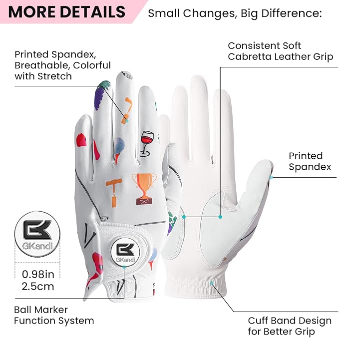 Ladies Golf Gloves Women Right Handed Golfer Left Hand Value 2 Pack with Ball Marker Leather All Weather Grip Breathable Soft Gift Set