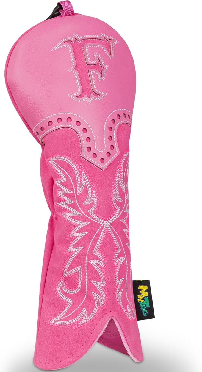 mytag Pink Golf Club Head Covers, Western Cowboy Retro Golf Headcovers with Patch & Embroidery Driver Fairway Wood Hybrids/Rescue Covers