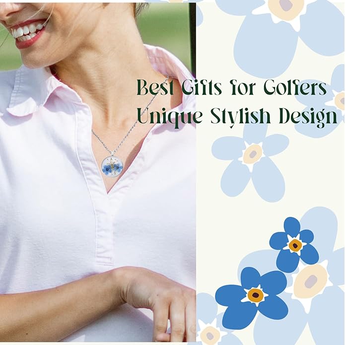 Golf Ball Marker necklace with ball marker, handmade pressed flower golf marker,Gifts Accessories Women Golfers