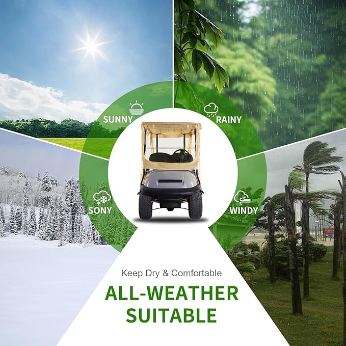 Tecoom Golf Cart Enclosure 2/4/6 Passenger, Golf Rain Cover 600D Waterproof Snowproof, Door Zippers, Clear Windows and Windproof Hooks, Universal Fit for EZGO, Yamaha, Club Car