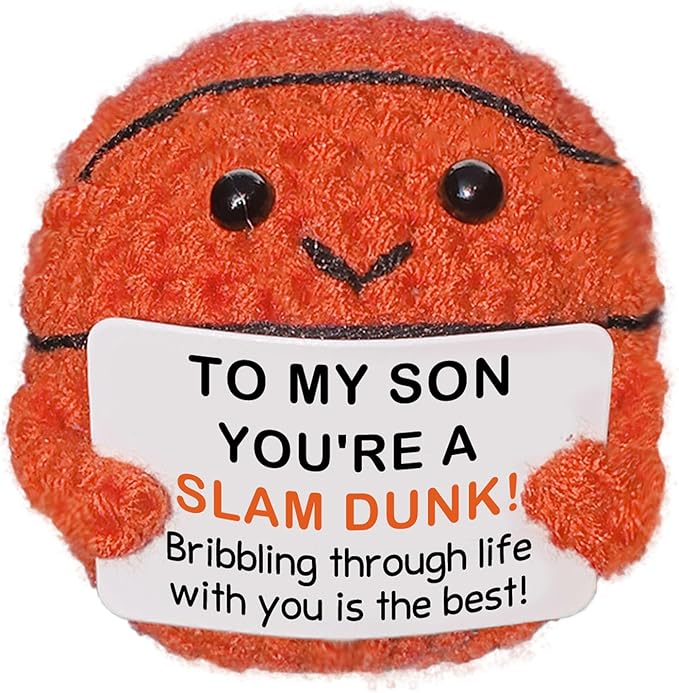 Mini Handmade Crochet Basketball，Christmas Stocking Stuffer Gift for Son or Son-in-Law from Mom and Dad, Cool Birthday, Graduation & Xmas Present for Son