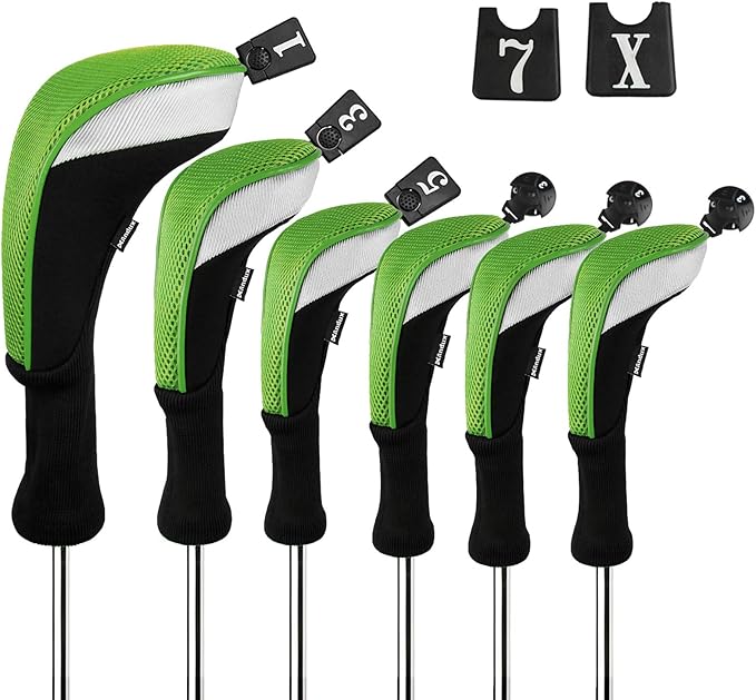 Andux 6pcs/Set Golf Club Head Covers Woods Drivers Fairway Hybrid Set Long Neck (3 Hybrid + 3 Woods)