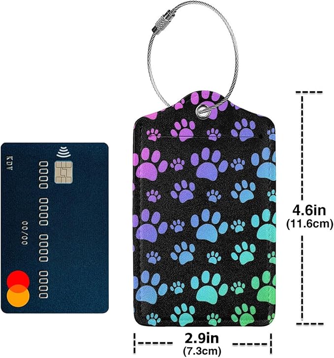 2 Pcs Luggage Tags for Suitcases Dog Paw Print PU Leather Cruise Ship Luggage Tags with Privacy Cover Label Address Card and Durable Metal Ring Suitable for Men Women Handbags Backpacks