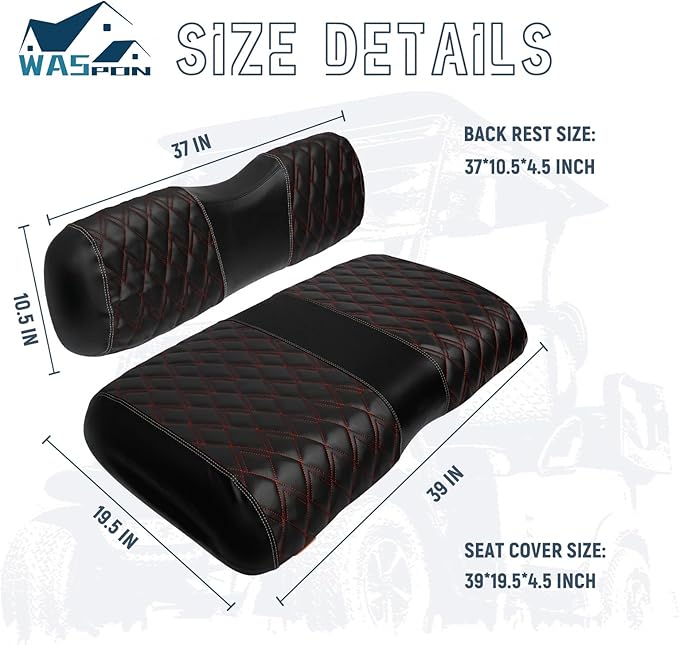 Golf Cart Vinyl Replacement Seat Covers fits EZGO RXV 2008+, Diamond Front Seat Cover Black Stitching Durable Breathable & Easy to Clean