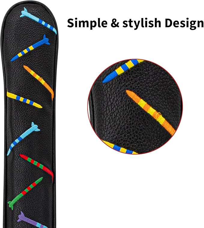 Golf Alignment Stick Cover Premium Leather Perfect Cover for Alignment Sticks Classic Tee Design Alignment Sticks Holder Golf Club Protector Holds 2 Sticks.