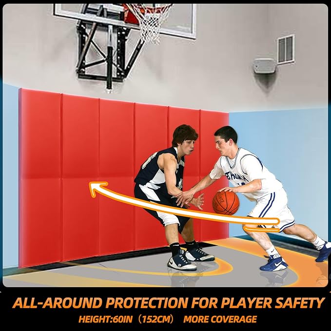 PROGOAL Gym Wall Paddings Basketball Court Wall Protection Pad - 2”Thick Foam Wall Mat Durable Protector for Wall-Mounted Basketball Hoops Garage Taekwondo（60" Lx20 W）