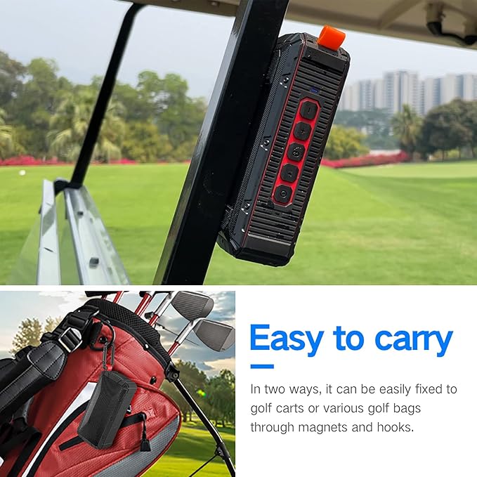 Dprofy 2Pcs Pro Portable Magnetic Bluetooth Golf Speaker Wireless Waterproof IPX6/Shockproof - 3rd Generation Magnetic Golf Speakers for Golf Cart 24 Hour Playtime (2Pcs with TWS & SD Card Function)