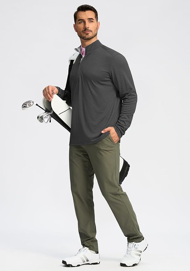Obla Golf Quarter Zip Pullover for Men Mock Neck Sweatshirt Lightweight Sun Protection Men's Long Sleeve Golf Shirt