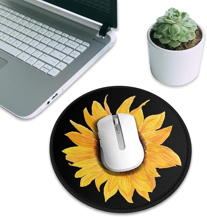 Sunflower Flower Mouse Pad, Peace Sign Mouse Pads for Desk, Stitched Edge Mousepad with Non-Slip Rubber Base, Gaming Mouse Mat for Computer Laptop Home Office