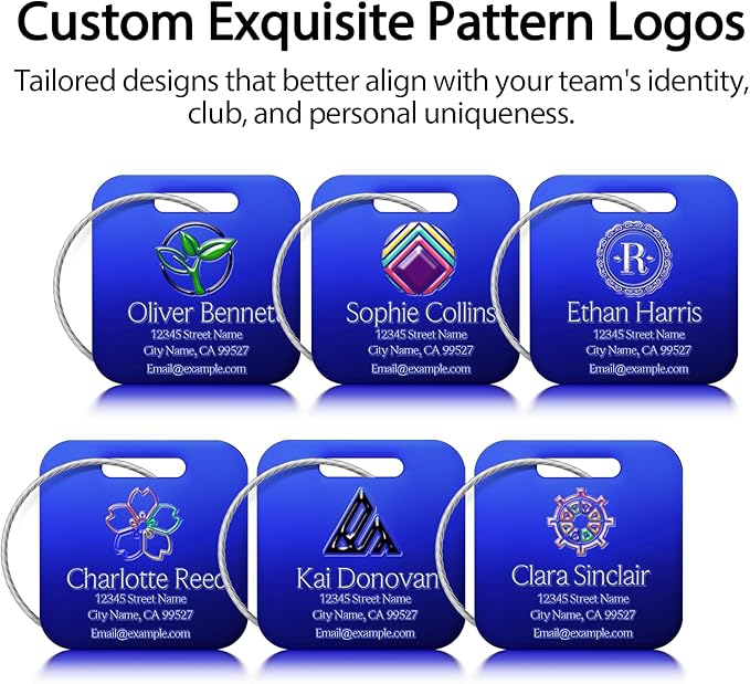 Personalized Luggage Tags - Custom Metal Luggage Tags for Suitcases, Backpacks and Bags with Your Personalized Club Logo Text (Square-Blue)
