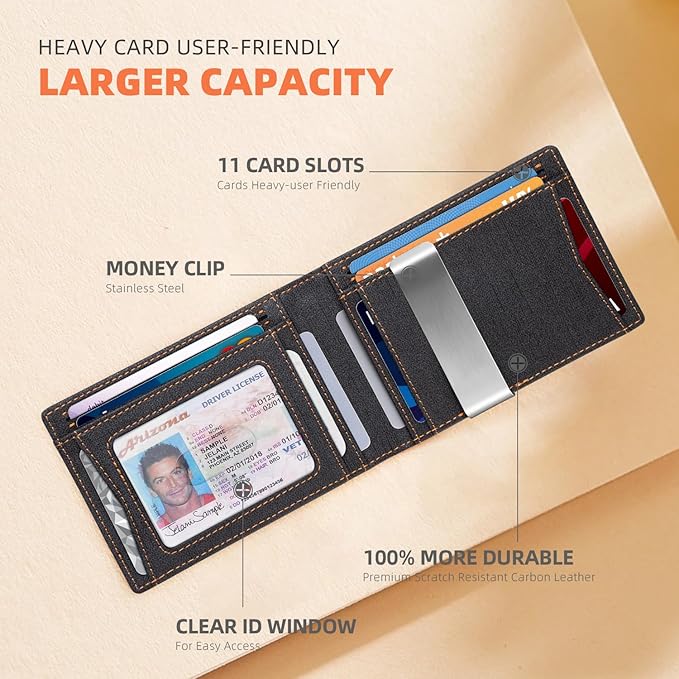 RUNBOX Money Clip Wallets for Men,Slim Leather Mens Bifold Wallet,RFID Blocking Front Pocket Wallet,Thin Credit Card Holder with Gift Box