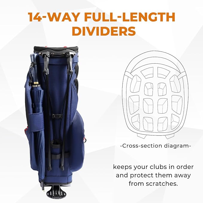 14 Way Dividers Golf Stand Bag Lightweight, Golf Bag for Men Women with Multiple Pockets, Dual Strap and Rain Cover Hood