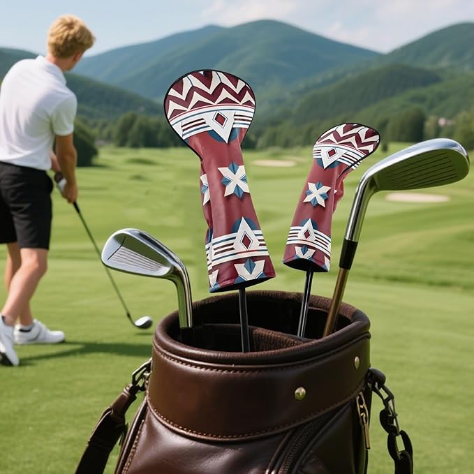 Red PU Leather Golf Club Head Covers for Driver/3 5 Wood/Hybird,Velvet Lining,with Label