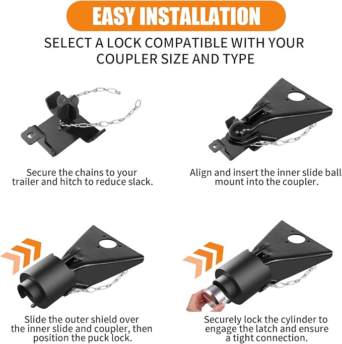 2-5/16" Heavy Duty Trailer Hitch Lock - Ball Coupler&Safety Chains Anti-Theft,Travel RV/Pop-Up Camper/Boat/Truck/Motorcycle/ATV/UTV/Flatbed/Cargo/Dump/Utility Trailer Tongue Lock Secure Design