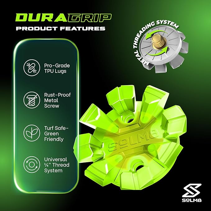 SOLM8 Golf Shoe Replacement Spikes - Metal Screw Threading Dia ¼ Inch/6mm Easy to Install on Cricket & Golf Cleats (Spanner Included)