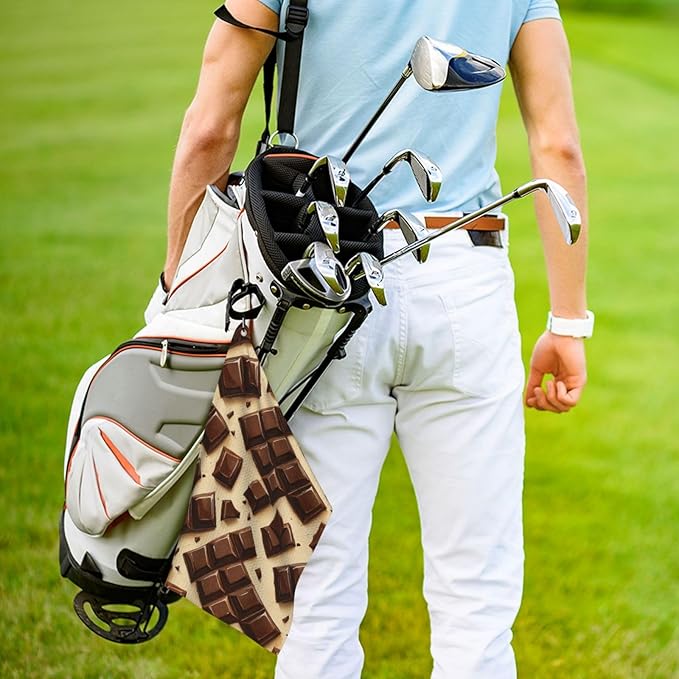 Chocolate Golf Towel Waffle Microfiber with Hook Detachable Clip 24x16in