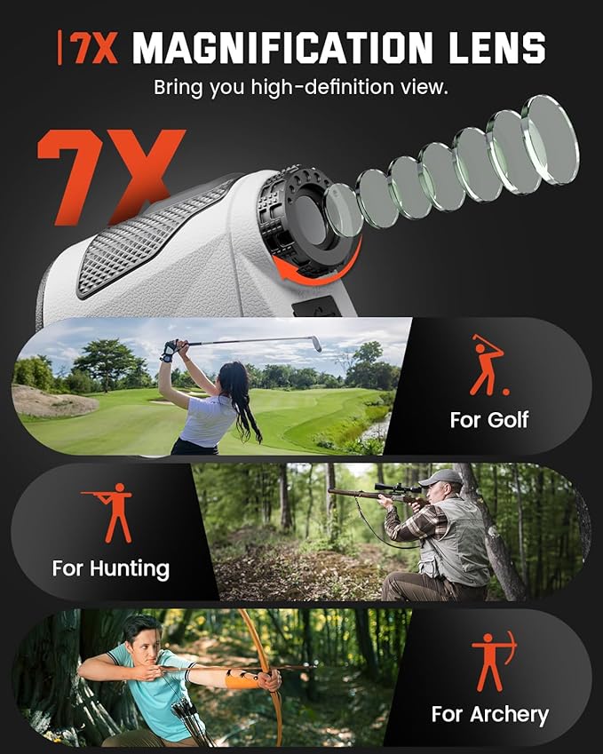 Golf Rangefinder with Slope -1500 Yards Laser Range Finder Golf for Hunter, High-Precision Flag Pole Locking Vibration, 7X Magnification, USB-C Rechargeable Rangefinders Magnet Strip