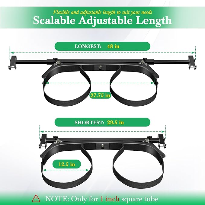 Upgrade Golf Cart Bag Holder Bracket, Adjustable Golf Cart Bag Bracket for 2+2 Rear Seat with 1 Inch Square Tube, No Drilling Golf Bag Holder Attachment for Club Car EZGO Yamaha, Include Nylon Strap