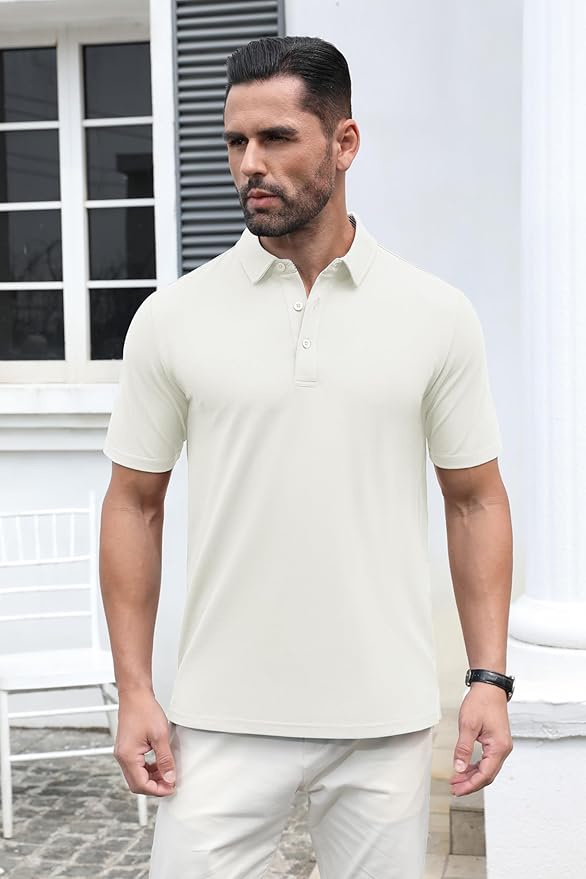 MAGCOMSEN Men's Polo Shirts Short Sleeve Cotton Pique 3 Button Classic Fit Casual T-Shirt Performance Golf Shirts