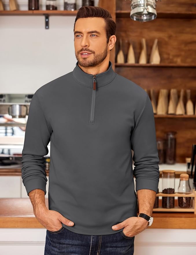 COOFANDY Men's Fleece Quarter Zip Pullover Long Sleeve Mock Neck Sweatshirt