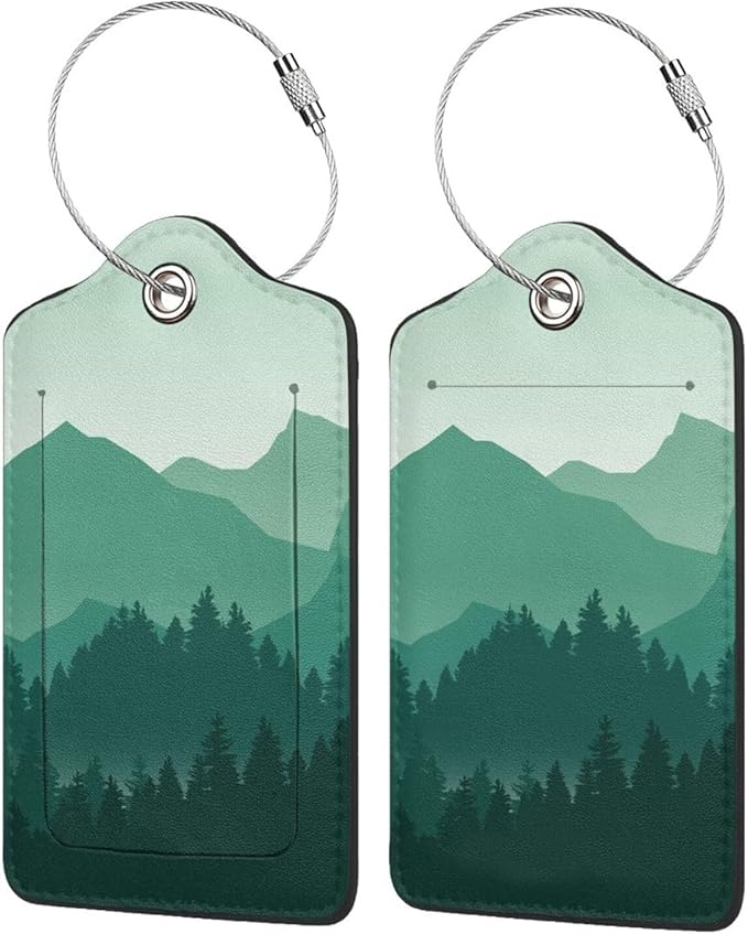 Green Mountain Luggage Tags Set of 2 Leather Stainless Steel Loop Label Tag for Travel Bag Suitcase