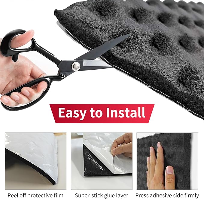 20mm Thick self-Adhesive Sound Acoustic Panels Wave Foam Proof Padding Soundproofing Eggcrate Design Car Heatproof Noise Deadener Mat for Studio, Walls, Doors, 33"x13" 3sqft